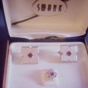 Vintage rubbie colored stone gold tone cuff links